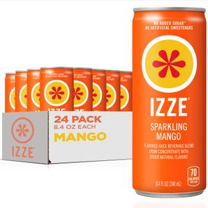 IZZE Sparkling Water Juice Beverage Blend, Mango, No Sugar Added, 8.4 FL OZ, 24 Cans (EXP 08/15/26)