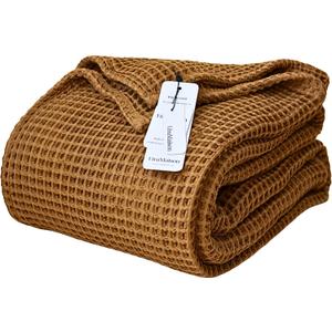 Premium Waffle Throw Blanket Twin Size Caramel - Luxury, Pure 100% Turkish Cotton, Light and Airy Waffle Weave All-Season Quilt - Decorative Bedspread (Caramel, Twin 63" x 91" Inch)