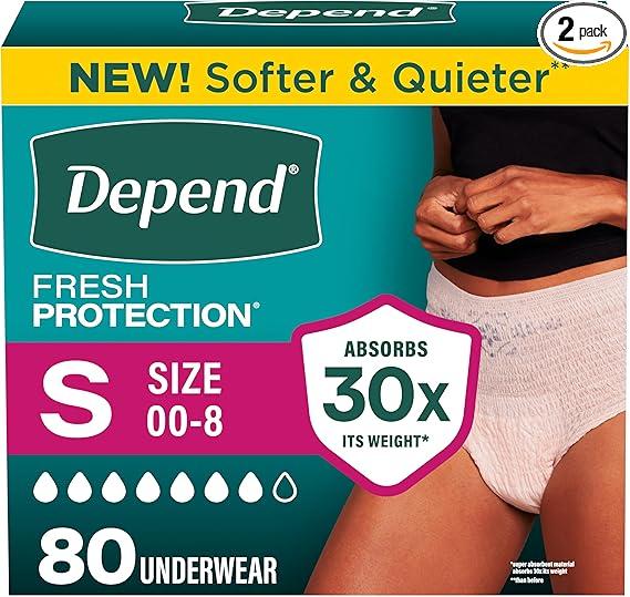 Depend Fresh Protection Adult Diapers, Incontinence Underwear for Women, Disposable, Maximum, Small, Blush, 80 Count (2 Packs of 40)