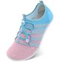 JIASUQI Athletic Hiking Beach Water Shoes Barefoot Aqua Swim Sports Walking Shoes for Women Men (6-7 Women/5-6 Men, Mesh Pink Blue)