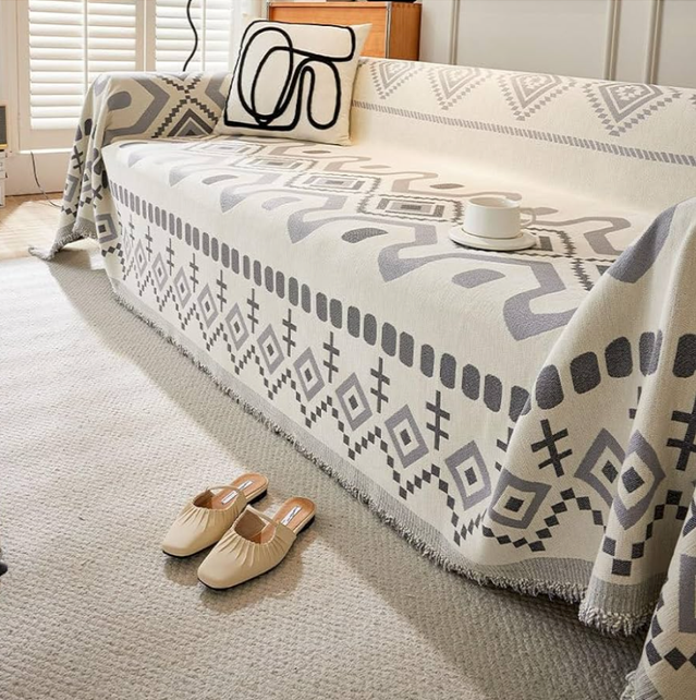 Dfcdcoo Boho Couch Cover for Dogs Throw Couch Cover with Tassel Loveseat Covers Futon Cover L Shaped Cover Washable Chenille Couch Protector (Grey,180 * 150CM)