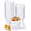METAPACK 20 Pack 0.5-Quart Mini Plastic Buckets with Lids and Handles, Small Food Storage Pails, Candy Buckets for Party Favors, Birthday Gift Containers, Classroom Craft Storage (White)