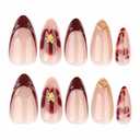 3 x BABALAL Press on Nails Medium Almond Fake Nails Brown Glue ons Gold Glitter Bling Acrylic Nails Fall False Nails Art 24Pcs Stiletto Full Cover Artificial Nails for Women Girls