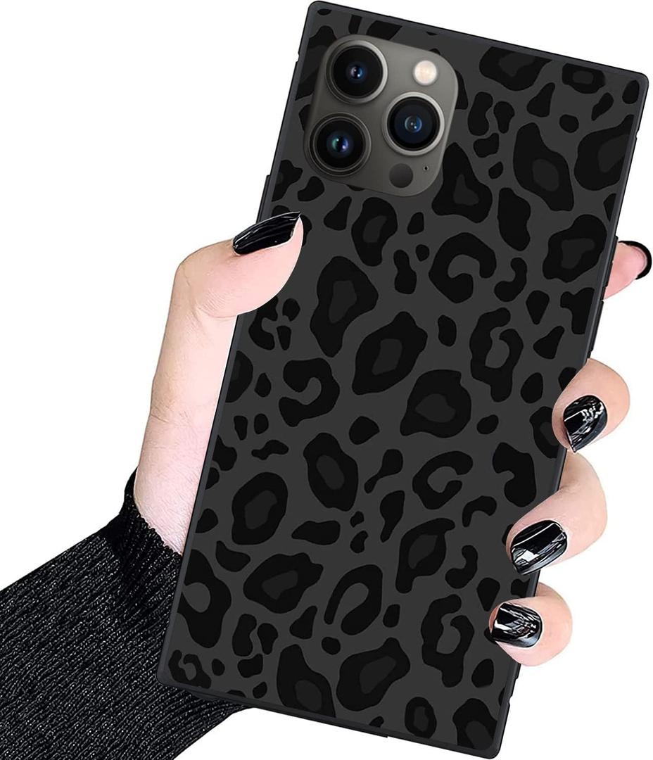 Designer Luxury Case for iPhone 15 Pro Women,Black Gray Leopard print Classic Checkered Style,Hard PC+Soft Silicone case is Shock-Proof and Skid-Proof for Protective Case