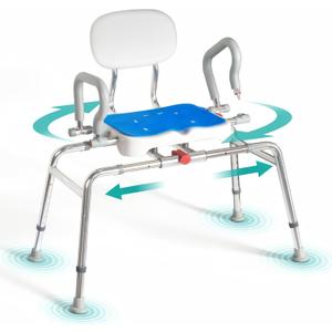 Sliding Shower Chair with Swivel Seat for Tub – 450lbs Bariatric 360° Rotating Bathtub Transfer Bench Inside Shower, Adjustable Height & Width Bath Chairs for Adults Seniors Elderly and Disabled