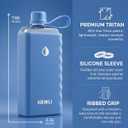 14 oz Tritan Flat Water Bottle with SIlicone Case, Square Water Bottle For Travel, Bags, and Purses, Slim Lightweight Leakproof (Light Blue)