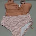 Aleumdr Women's Textured Tankini Swimsuits Tummy Control Two Piece Bathing Suits U-Wire Cutout Tank Tops with High Waisted Bottoms Swimwear Pink Medium