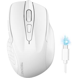 TECKNET Wireless Mouse (BT5.0/3.0 & 2.4G) Rechargeable 4800 DPI Silent USB A & Bluetooth Mouse 6 Buttons, Wide Compatibility - White