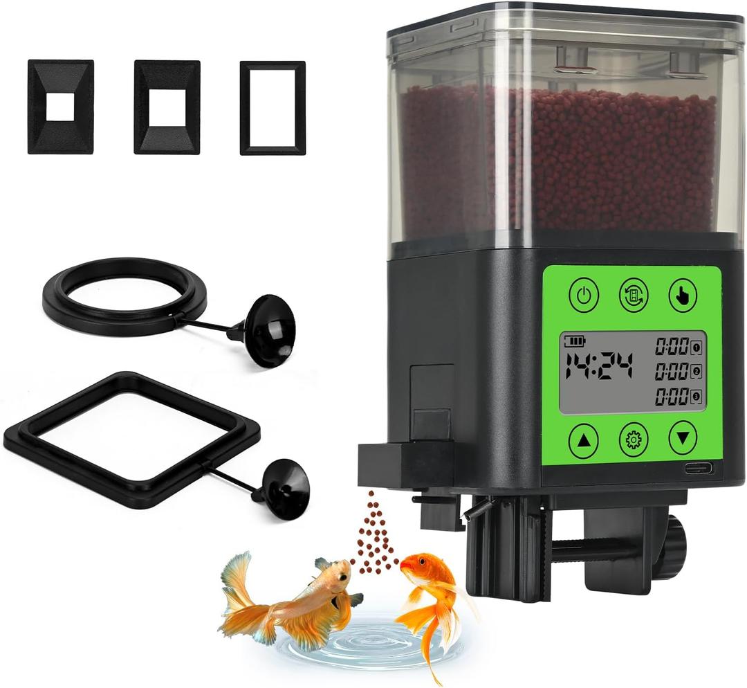 Lychee Automatic Fish Feeder - USB Rechargeable 320ML Large Capacity Aquarium Fish Food Dispenser with Two Feeding Ring, Moisture-Proof-Aquarium Electric Timer Feeder for Business Trips