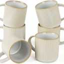 Famiware Coffee Mug Set for 6, Star 12 oz Catering Mugs Cup Set with Handle for Coffee, Tea, Cocoa, Milk - Ceramic Stoneware Drinkware Set, Cappuccino White