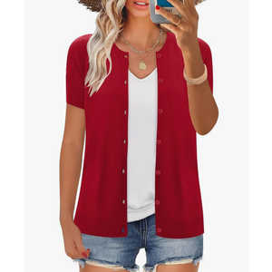 Women's 2025 Short Sleeve Cardigan Button Up Hollowed Out Crewneck Shrug Sweaters Knit Sweater Tops Lightweight M