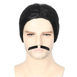 Topcosplay Men Wig Black Short Wigs for Man Halloween Costume Party Cosplay Funny Wig, Mustaches Missing