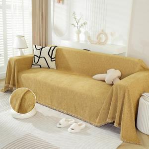 DREAMINGO Modern Minimalism Couch Cover Pets Loveseat Protector Mustard Yellow Chenille Sofa Covers for Sectional 3 Seat Couch Boho Herringbone Furniture Cover Throw Sofa Slipcover, 71"x118"