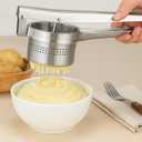 Stainless Steel Potato Ricer and Masher Heavy Duty Manual Press for Smooth Mashed Potatoes, Baby Food, Vegetables, Garlic Ergonomic Non-Slip Handle Kitchen Tool for Cooking Prep