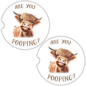 2 x Cow Car Coasters for Cup Holders - 2 Pack Cute Cow Print Car Accessories for Women, Funny Highland Cows Stuff Decor, Absorbent Ceramic Cup Holder Coaster for Car to Keep Clean, Country Western Gift
