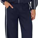 Nirovien Womens Sweat Set Track Suits 2 Piece Outfits Matching Lounge Set Piping Zip Up Sweatshirt Wide Leg Pants (Large, Navy Blue)