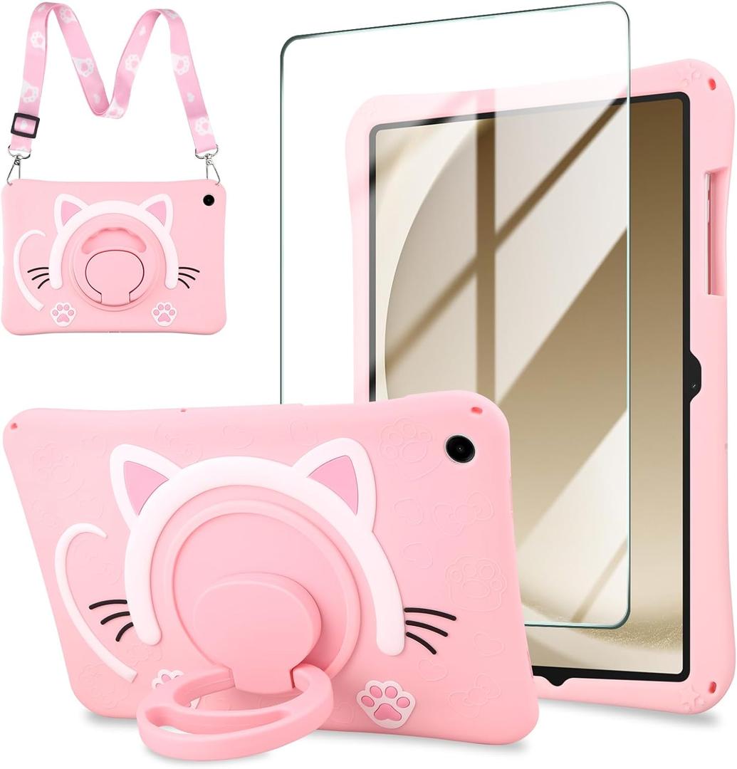 WESADN Case for Samsung Galaxy Tab A11+ Plus 2025,Galaxy Tab A9+ Plus Case 11 Inch 2023 Kids Girls with Screen Protector/360 Rotating Kickstand/Lanyard Kids Cute Silicone Full Body Protective Cover