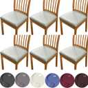 HFCNMY Seat Covers for Dining Chairs, 6 Pack Stretch Waterproof PU Dining Chair Seat Covers Removable Washable Kitchen Chair Seat Covers with Elastic Bands,Light Gray