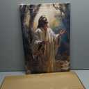 Framed Jesus Canvas Wall Art Jesus in the Garden Wall Decor Picture Christian Poster Painting Decoration Unique Print Wall Decor Living Room Bedroom Church Decor 16x24 Inch Ready to Hang