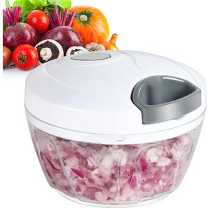 Ourokhome Manual Food Processor Vegetable Chopper, Portable Hand Pull String Garlic Mincer Onion Cutter for Veggies, Ginger, Fruits, Nuts, Herbs, etc., 500ml, White (500 ml)