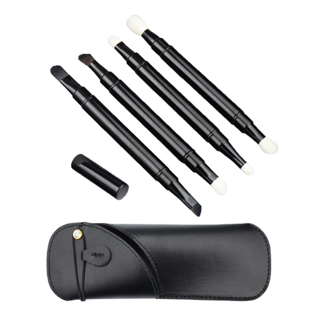 4 Pcs Multifunctional Retractable Shadow Makeup Brushes with Storage Bage, Portable Double Ended Makeup Brush Set for Outdoor Travel Using (Brushes Set)