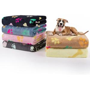 Dono 1 Pack 6 Blankets for Dogs, Soft Fluffy Paw Print Pattern Fleece Pet Blanket Warm Sleep Mat Cute Print Design Puppy Kitten Blanket Doggy Mat for Dog Cat Kitten Doggy (Bone-2)
