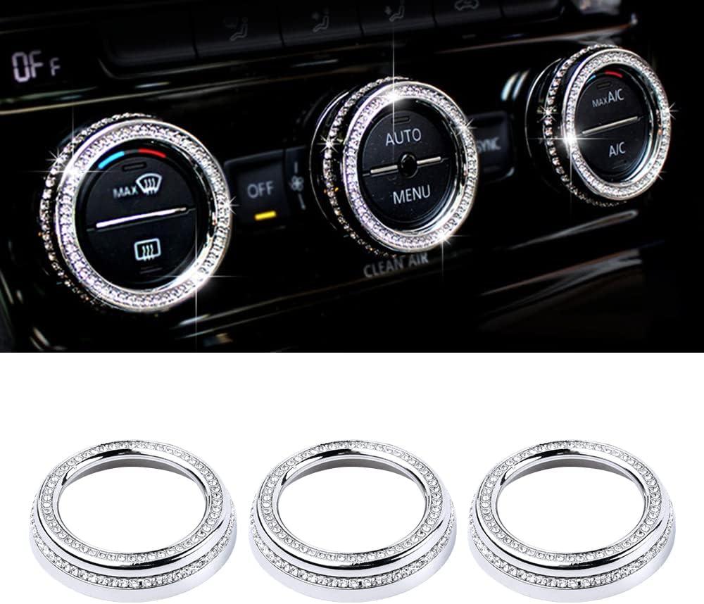 LECART Bling Car Accessories Fit for Volkswagen Arteon Altas Passat Tiguan Golf CC Glitter AC Knob Covers Auto Interior Decor Trims Metal Decals 3Pcs