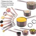 Copper Plated Measuring Cups and Spoons Set, 6 Measure Cups and 7 Stainless Steel Measurement Spoons with Leveler, Metal Kitchen Measuring Cups and Baking Measuring Spoons Set of 14