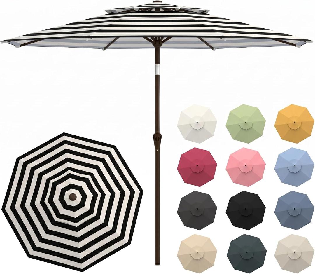 Patio Umbrella, 2 Tier Outdoor Table Umbrella, Large Vented Market Umbrellas with Push Button Tilt and Crank, 8 Sturdy Ribs for Backyard, Deck, Pool, UPF50+ UV Protection