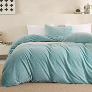JELLYMONI Light Blue Velvet Duvet Cover King Size - 3 Piece Ultra Soft Plush Bedding Set, Luxury Fluffy Comforter Cover with Zipper Closure & 8 Corner Ties for Bedroom