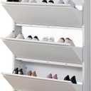 Shoe Storage Cabinet with 3 Flip Drawers, Hidden Slim Narrow Shoe Rack Cabinet, Wall Mount Metal Shoe Cabinet for Entryway, White