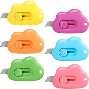 3 x Cloud Box Cutter Retractable, 6Pcs Mini Utility Knife Letter Opener Envelope Slitter, Small Package Opener Paper Cutters with Keychain Hole for Office Home School Stationery DIY Crafts Rainbow Color