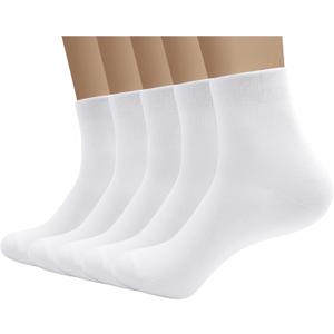 SERISIMPLE Viscose Bamboo Men's Breathable Quarter Thin Ankle High Socks - Comfort Cool Soft 5 Pairs (Large, White)