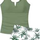 Girls Swimsuit V-Neck Cutout Tankini Tropical Print 15-16Y 