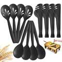 RayPard Reusable Plastic Serving Utensils Set of 24, Wheat straw Large Serving set 10" Serving Spoons/10" Slotted Spoons/9.4" Tongs, for Party Buffet Catering (Black, Not for Cooking)
