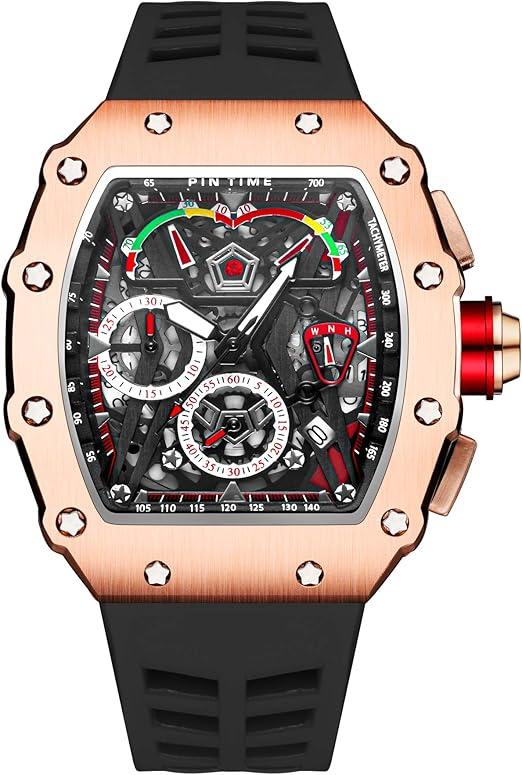 PINTIME Fashion Mens Watch Hallow Punk Chronograph Sports Wristwatch Luxury Designer Mens Watch