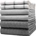 Premium Kitchen Towels (20x 28, 6 Pack) | Large Cotton Dish Towels | Flat & Terry Highly Absorbent Kitchen Linen Set with Hanging Loop | Grey Check