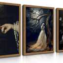 Gothic Canvas Wall Art Set of 3 Dark Goth Wall Decor Dark Gothic Halloween Room Decor Victorian Witchy Poster Prints Aesthetic for Bedroom Bathroom Living Room Framed 16X24 Inch (Black)