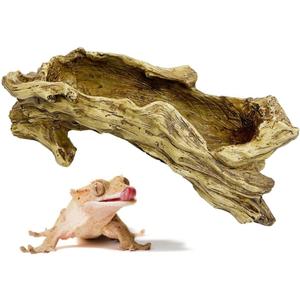Hamiledyi Gecko Tank Accessories Resin Bark Reptile Hide Cave Simulation Tree Trunk Hideout Leopard Gecko Hide Terrarium Decor for Snake Hermit Crabs Lizard Bearded Dragon (13.78" L x 3.94" H)