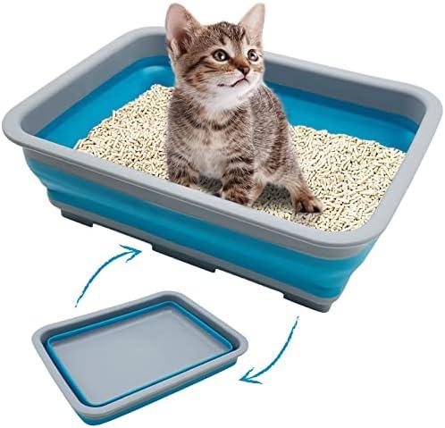 Fhiny Open Cat Litter Box, Kitten Potty Pan Semi-Enclosed Foldable Waterproof Travel Toilet Low Entrance for Indoor Cats Small Pet Kitty Rabbit Supplies Easy to Clean and Assemble