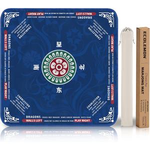 Crease-Free Mahjong Mat for Table, American Mahjong Mat with Charleston Rules, 31.5 x 31.5 inch Non-Slip Rubber Backing Noise-Reducing Mah Jongg Learning Mat with Carrying Bag (Blue)