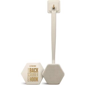 TOOLETRIES Silicone Back Scrubber with Hook - Exfoliating Shower Brush, Back Washer for Men, Durable Back Brush with Long Handle - Long Lasting Bath & Shower Accessories - Sand