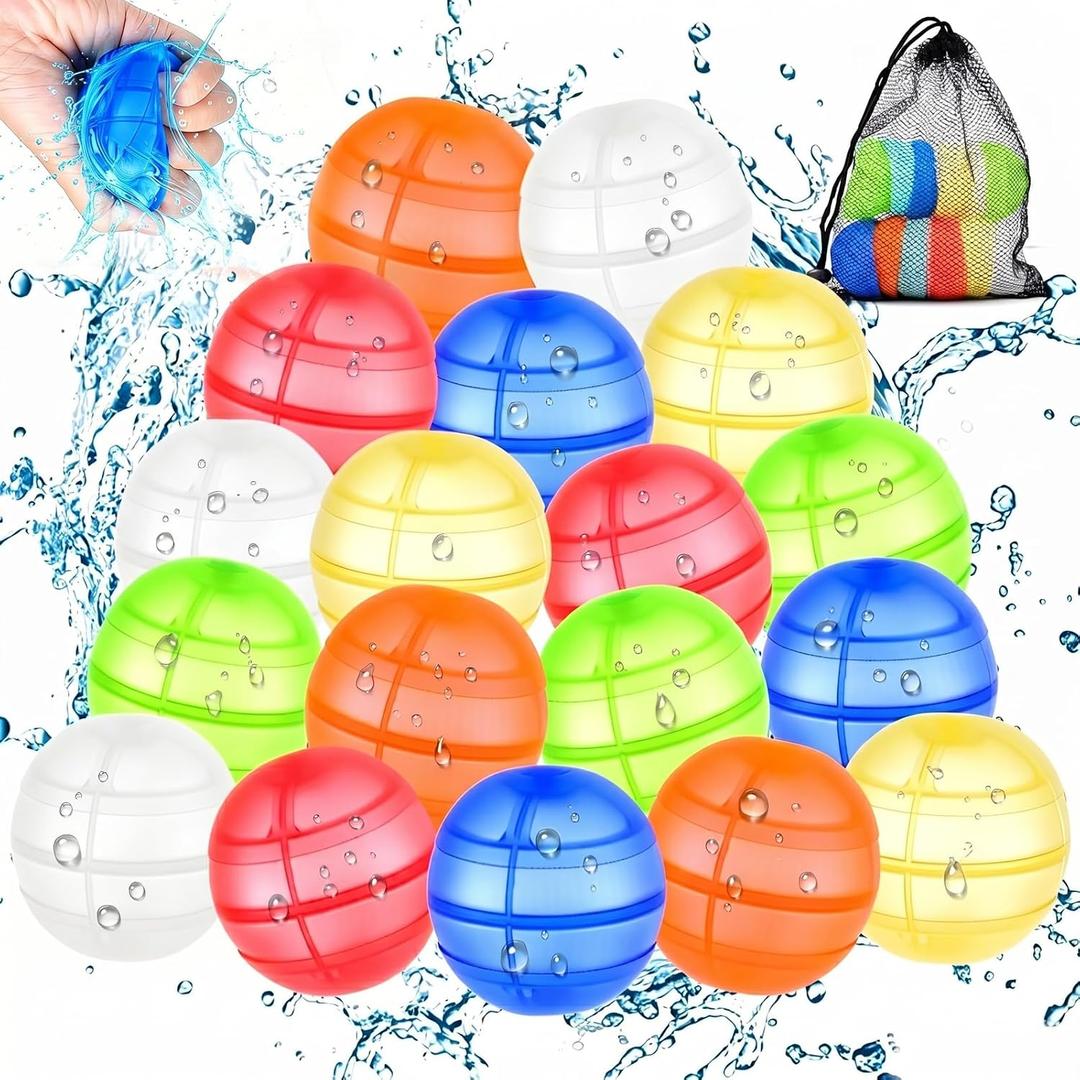 Reusable Water Balloons for Kids, 12 Pack Magnet-Free Safety Self Sealing Water Balls, Quick Fill Silicone Splatter Balls with Mesh Bag, Eco-Friendly Outdoor Summer Toys for Pool Backyard Beach