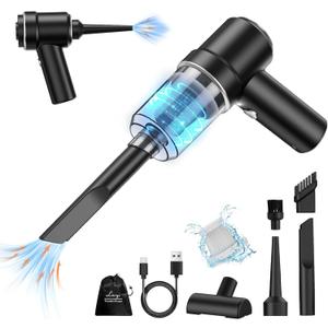 Cordless Mini Vacuum with LED - 2 in 1 Electric Air Duster & Portable Car, Home & Office Cleaner (Black)