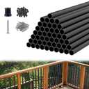 Black Aluminum Deck Balusters 36in x 3/4in, 50 Pack Spindles with Connectors & Screws, Powder-Coated Metal Baluster Replacement Kit for Deck Railing, No-Drill Easy Install