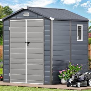 YITAHOME 6x6FT Outdoor Storage Shed w/o Floor, All-Weather Plastic Shed with Lockable Doors, Window & Vents, Plastic Tool Shed for Backyard, Patio, Poolside, Lawn, Gray