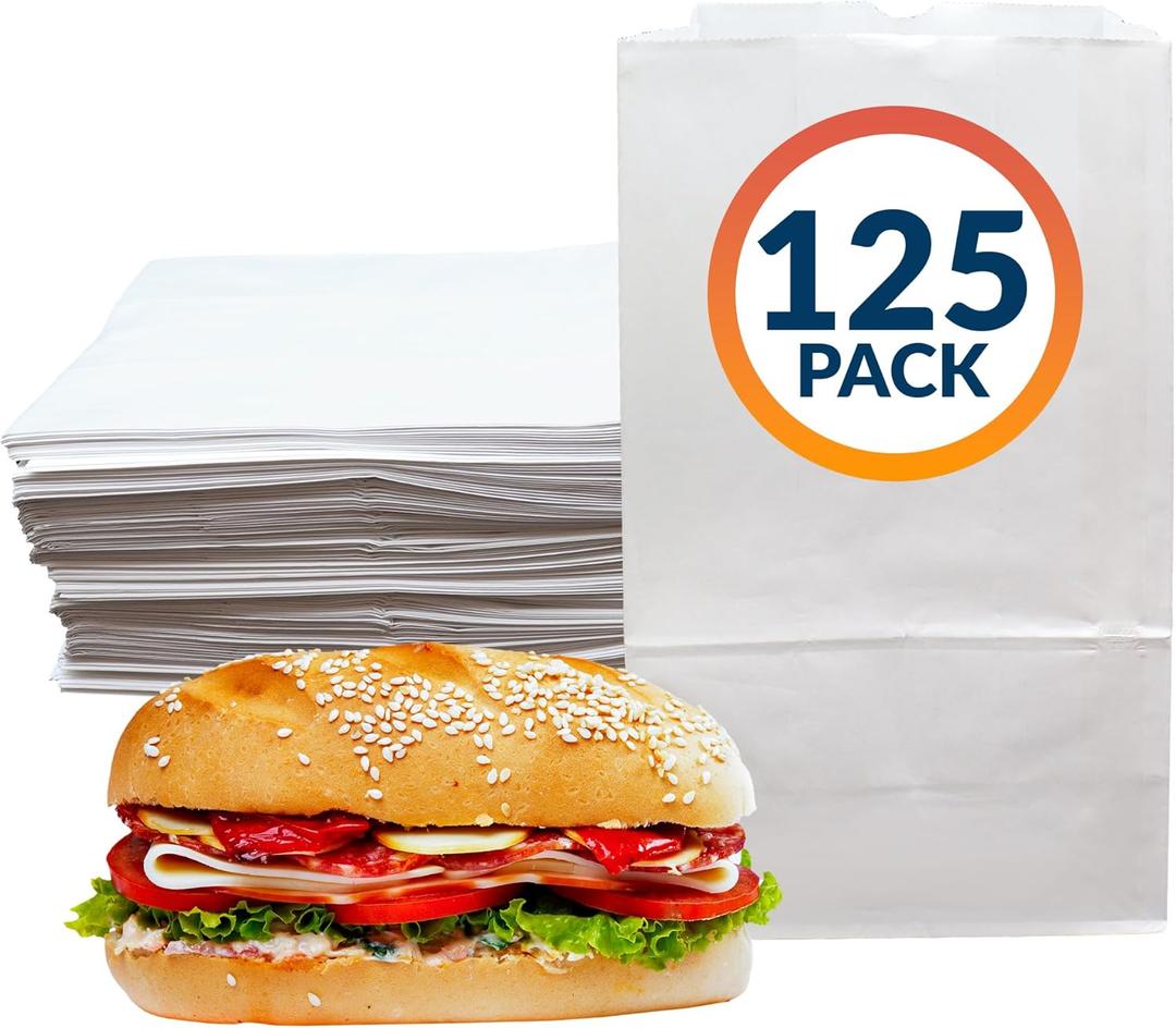 Reli. White Lunch Bags (125 Pack) | 6 lb White Paper Lunch Bags, Luncheon Sacks for Snacks and Gifts | Medium Size, Kraft Paper | Multipurpose for Lunch, Snacks, Gifts, Arts & Crafts, DIY
