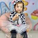 fioukiay Baby Girl Halloween Animal Outfits Infant Long Sleeve Romper Tutu Pant With Hooded Coat 3PC Clothes Set (6-12 Months, White Cow)