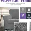 ZNSAYOTX Oversized Velvet Couch Cover 4 Piece (92"-115") Stretch Sofa Covers for 3 Cushion Couch Thick Soft XL-Slipcover with Non Slip Strap, Dog Pet Friendly Nice Furniture Protector (Grey)