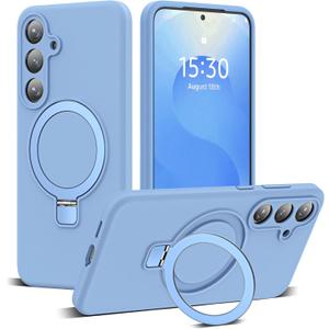 Designed for Samsung Galaxy S25 Plus 6.7'' with Magnetic Ring Stand[Compatible with Mag-Safe][Military-Grade Protection] Slim Liquid Silicone S25 Plus Phone Case for Men Wowen,Blue
